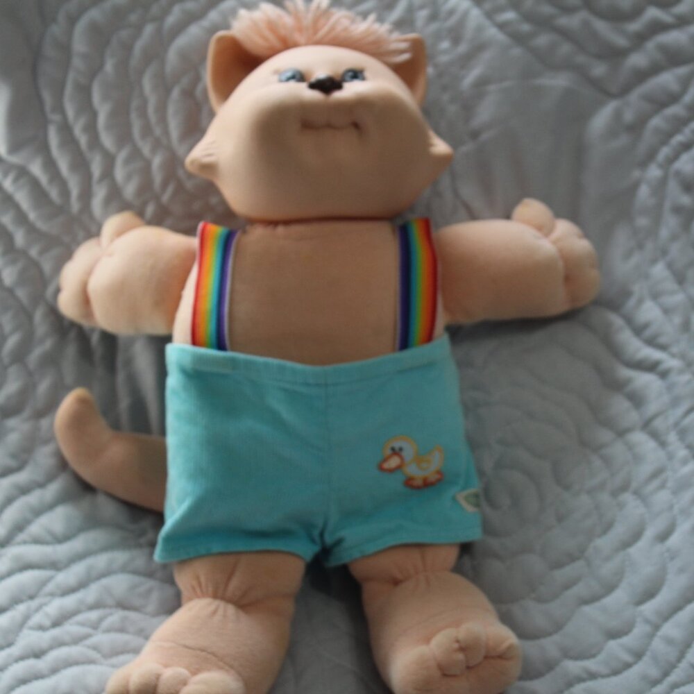Vintage 1983 Cabbage Patch Kids Koosas CAT Doll With Rainbow Overalls blonde